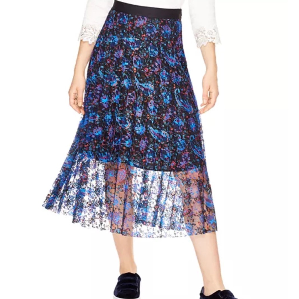 Sandro Paris Roma Printed Lace Midi Skirt - 2/MEDIUM